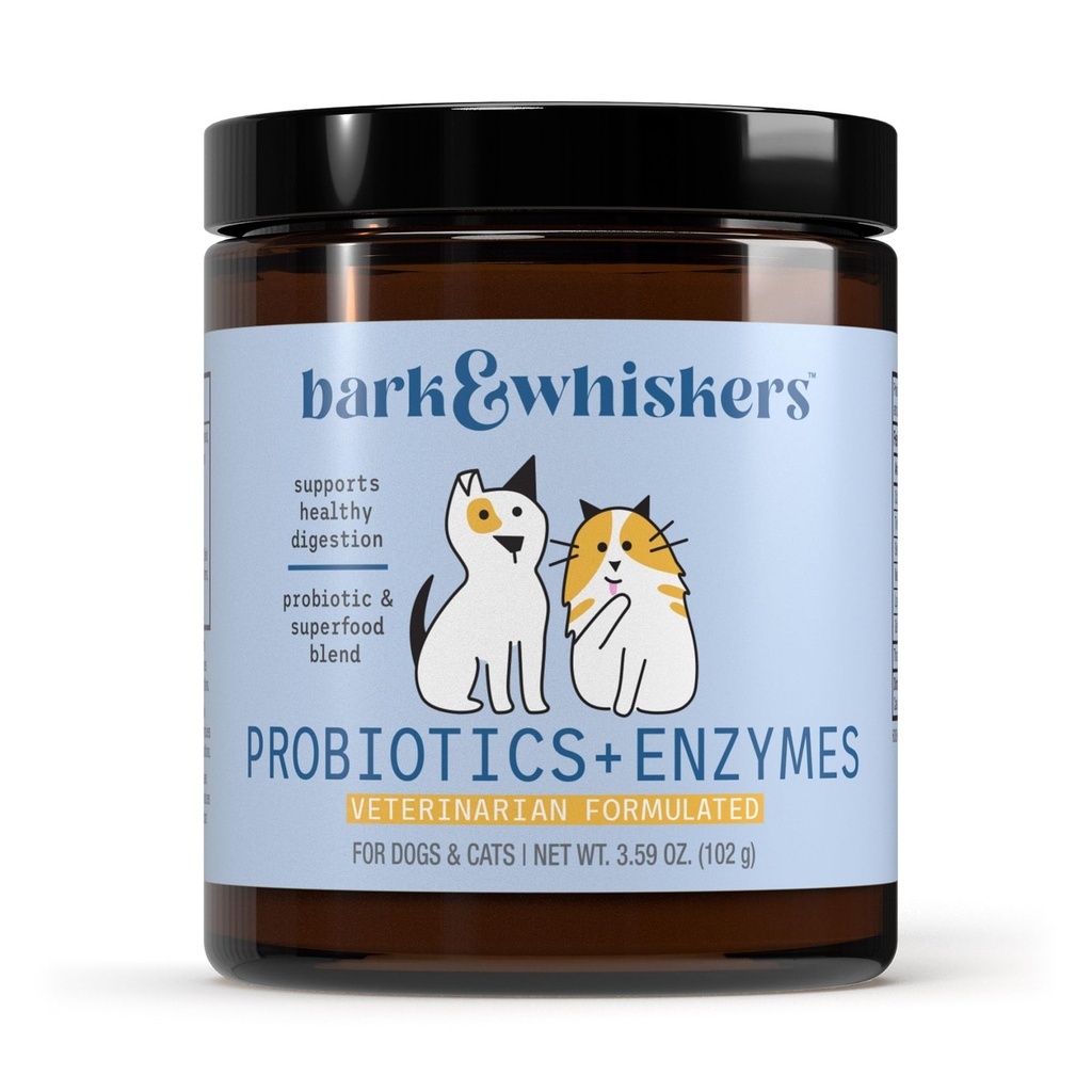 Bast & Whiskers Probiotica + Enzymen - Ondersteunt spijsverterings- en immuunsysteem - Probiotisch supplement voor katten en honden - 60 scoops