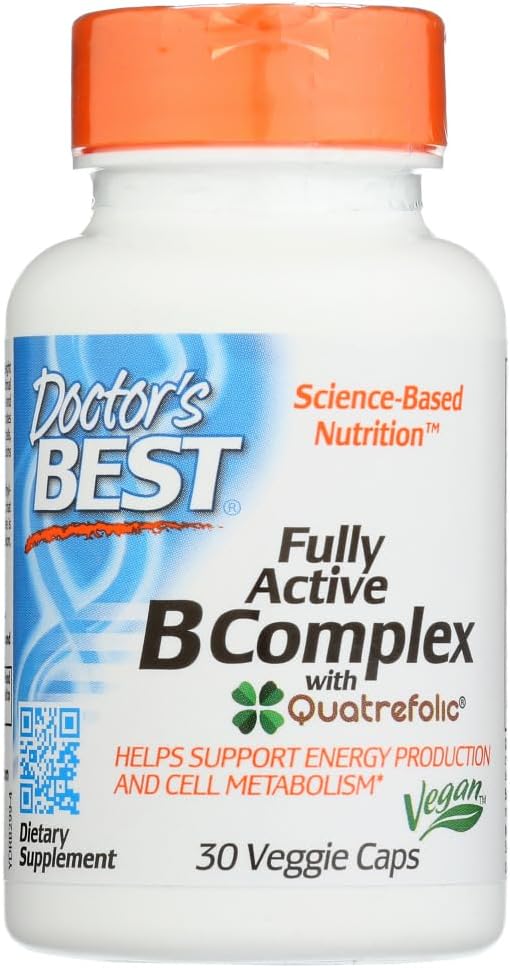 Dokter's beste volledig actieve B-complex, non-GMO, glutenvrij, veganistisch, sojavrij, ondersteunt energieproductie, 30 veggiecaps