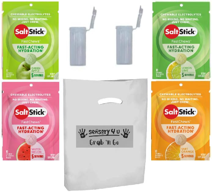 SENSORY4U Gift Set SaltStick met nieuwe Fastchews Smaken en Race Ready Tubes - Citroen Lime Oranje Groene Apple en Watermeloen Electrolyte Tablets
