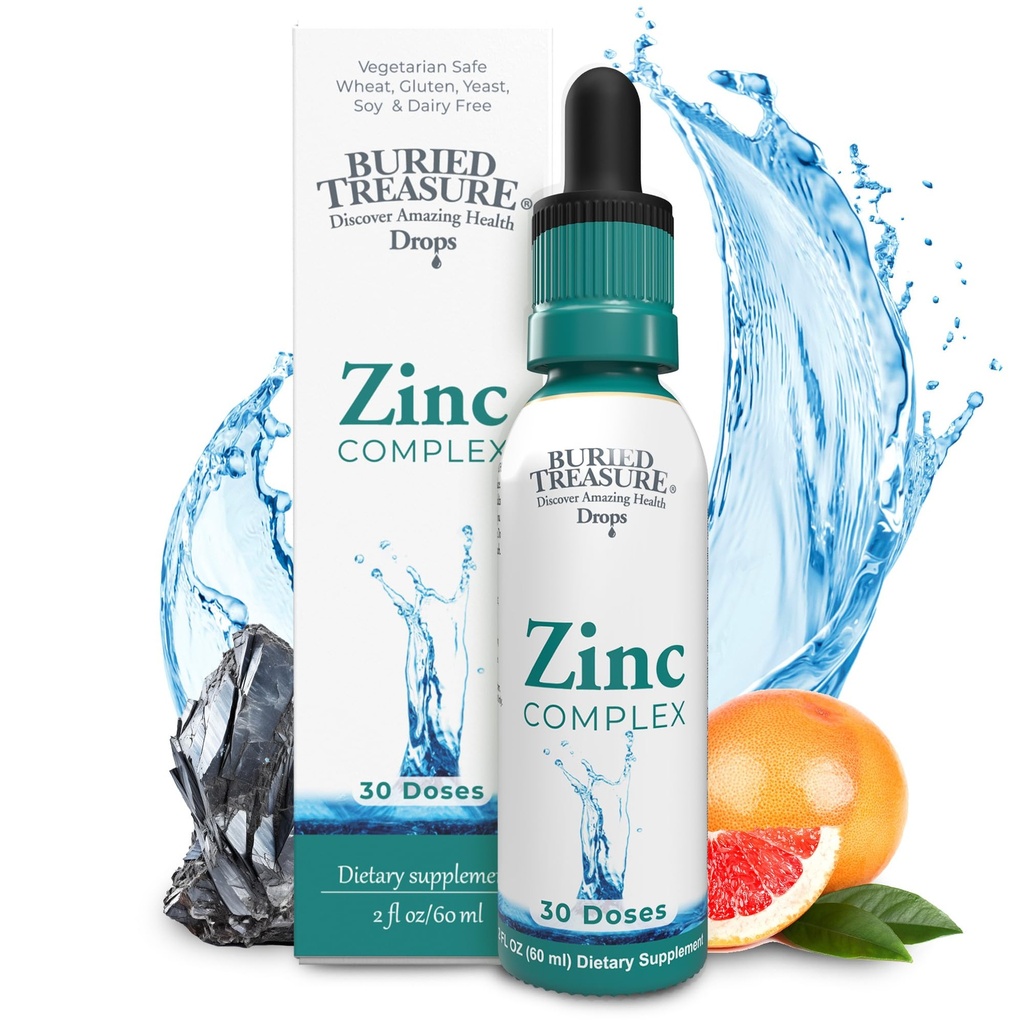 Begraven Treasure Zink Complex Drops - 30 porties, 2 fl oz, Efficiënt en Biobeschikbaar Ionic Zink Supplement