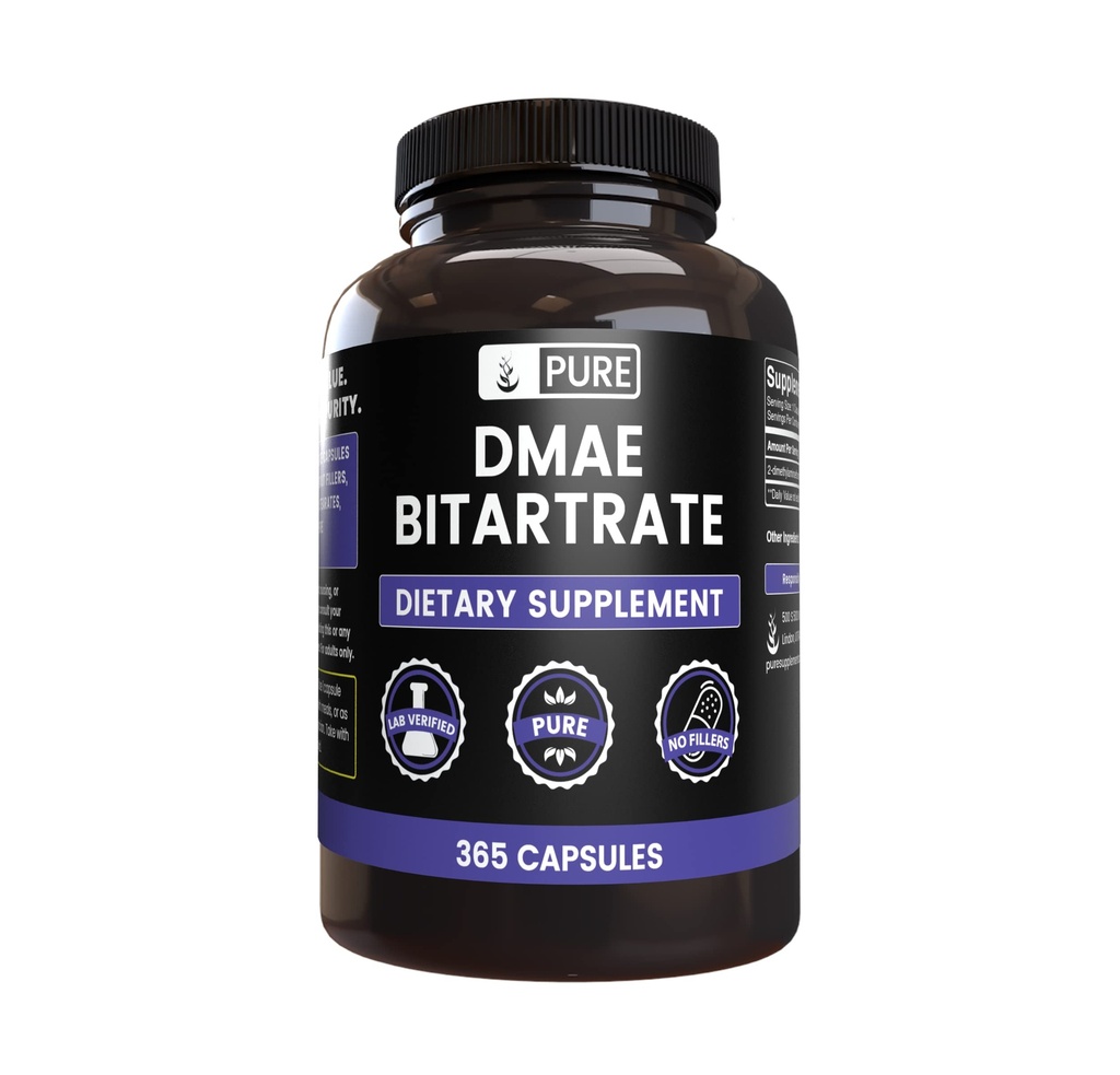 Pure Original Ingrediënten DMAE Bitrate (365 Capsules) Geen Magnesium of Rijst Fillers, altijd zuiver, Lab geverifieerd