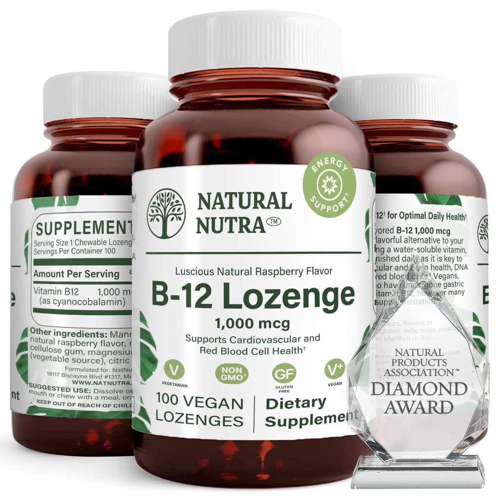 Natuurlijke Nutra Vitamine B12 Supplement, helpt bij het verhogen van energieniveaus, essentieel voor een gezond zenuwstelsel, helpt bij het verbeteren van Mood & geestelijke gezondheid, ondersteunt hart- en vaatstelsel, 100 Lozen