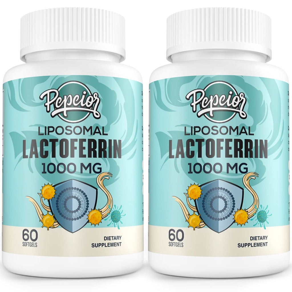 Liposomale Bovine Lactoferrine 1000 mg - voor ijzer Absorptie en immuunfunctie Lactoferrinesupplementen voor volwassenen, 60 Softgels (2 flessen)