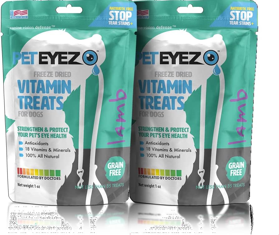 Pet Eyez-hond Tear Stain Remover - Tear Stain Remover voor honden - Hondenoogverzorging - Hondenverzorging met astaxanthine, Blueberry Fruit poeder, luteïne, Grain Free, All-Natural Protein (Lamb-2 Pack)
