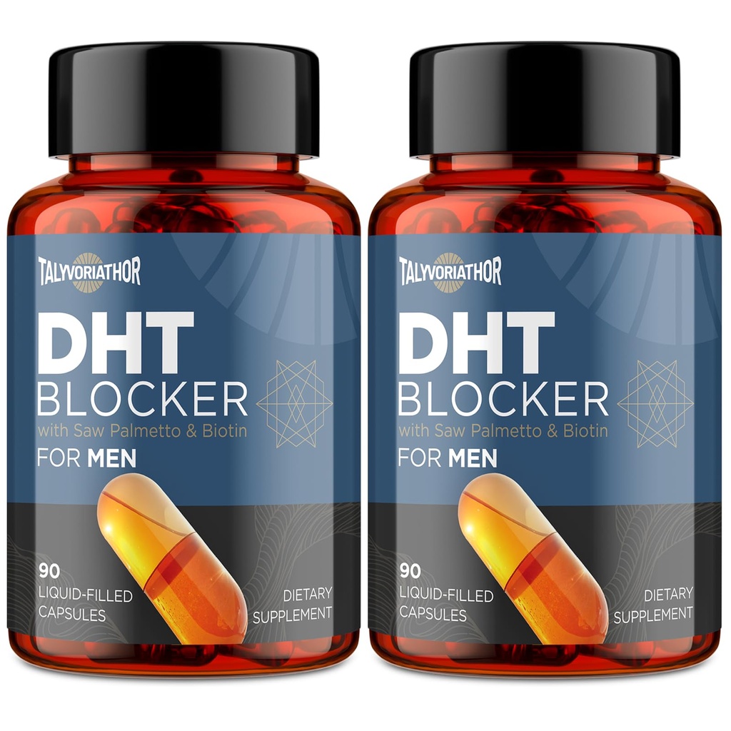 DHT Blocker voor mannen met Saw Palmetto & Biotin, haargroei formule in vloeibare capsules, haarverlies supplementen, haargroei vitamines, farmaceutische kruiden Blends - 90 capsules(2 fles)