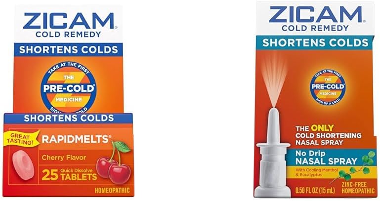 Zicam Cold Remedy, Cherry Rapidmelts (25 telling) en No-Drip Nasal Spray (0,5 Ounce) Bundel