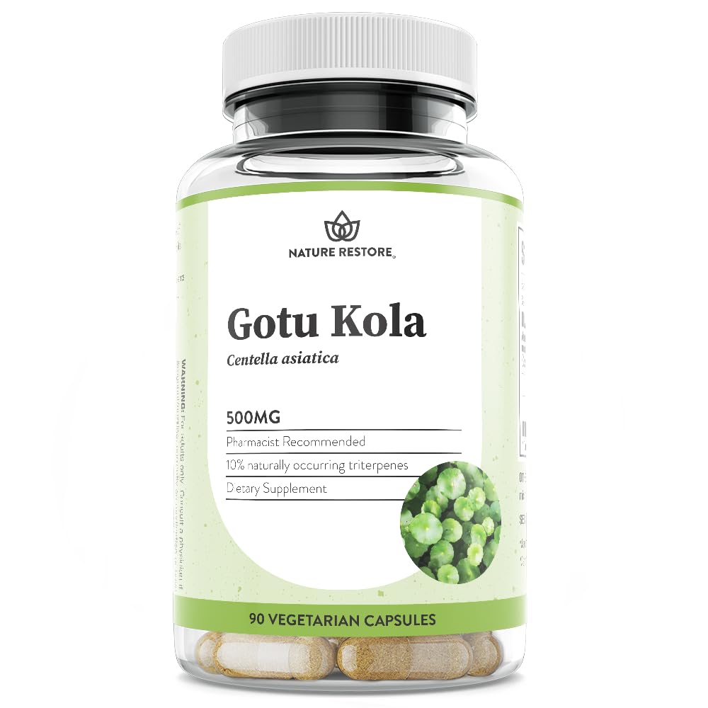 Nature Restore Gotu Kola Extract Supplement, genormaliseerd tot 10 Procent Triterpenen, geproduceerd in de VS, 90 Capsules, Niet GGO, Glutenvrij, Veganistisch