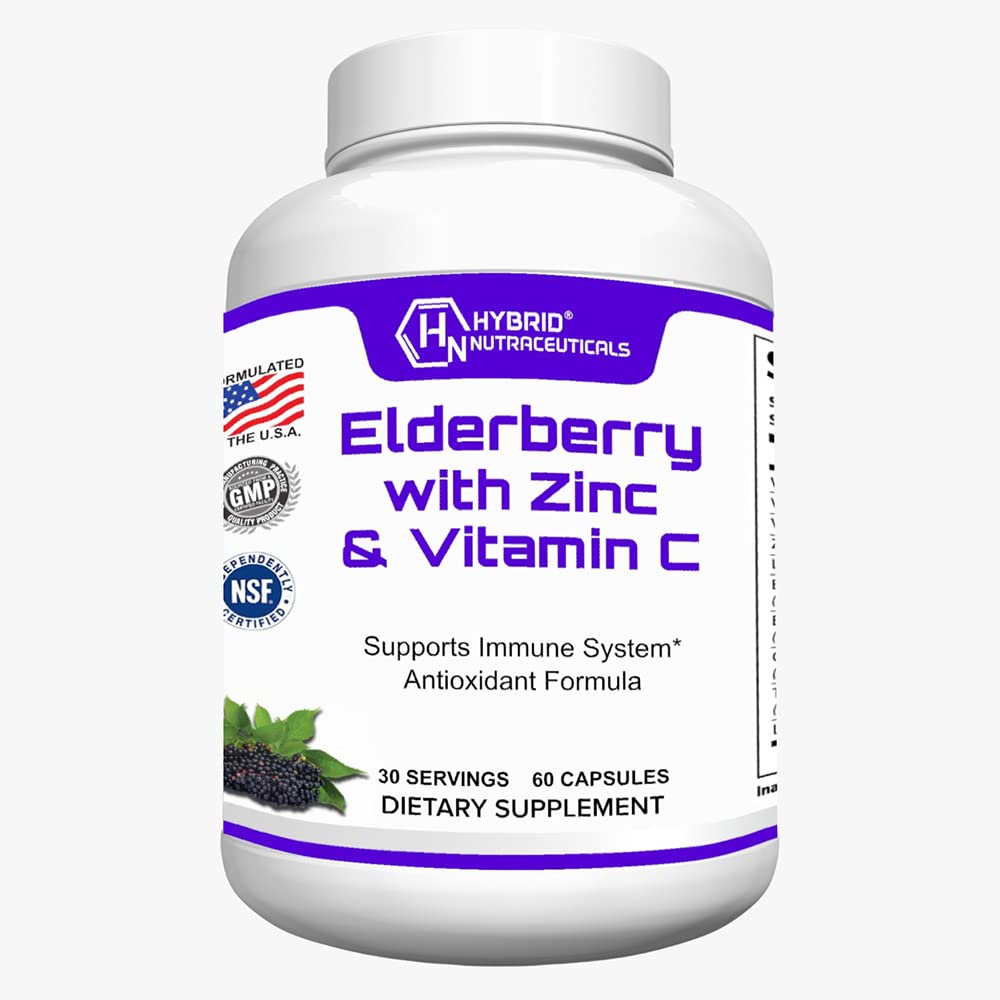 Hybride Nutraceuticals Zwarte Vlierbes Capsules, met Echinacea, Kurkuma, Knoflook, Zink, Vitaminen C, E en B6, Probiotica en L-Glutamine (60 capsules)