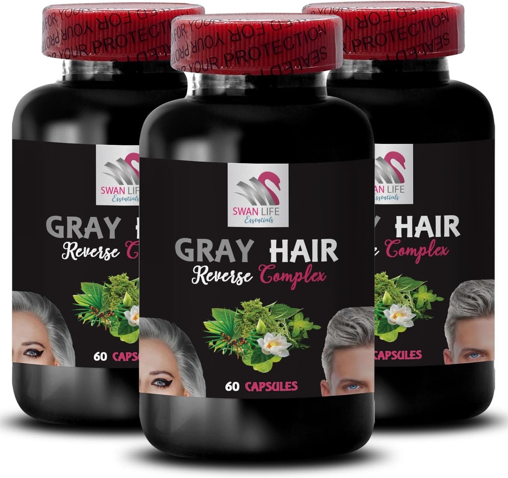 Jeugdige Toon - grijs haar omgekeerd - Biotine, Horsetail Aerial Parts, Saw Palmetto Bessen, PABA, natuurlijk haarcomplex, Stinging Nettle Root, Haarverjonging, Jeugdig Haar 3 Flessen 180 Capsules