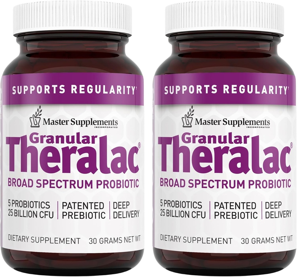 Master Supplementen Granular Theralac - 1,05 oz, Pack of 2 - Multi-strain Probiotic Powder for Optimal Gut Health - Great for Kids - Vegan, Gluten Free - 80 Total Servings