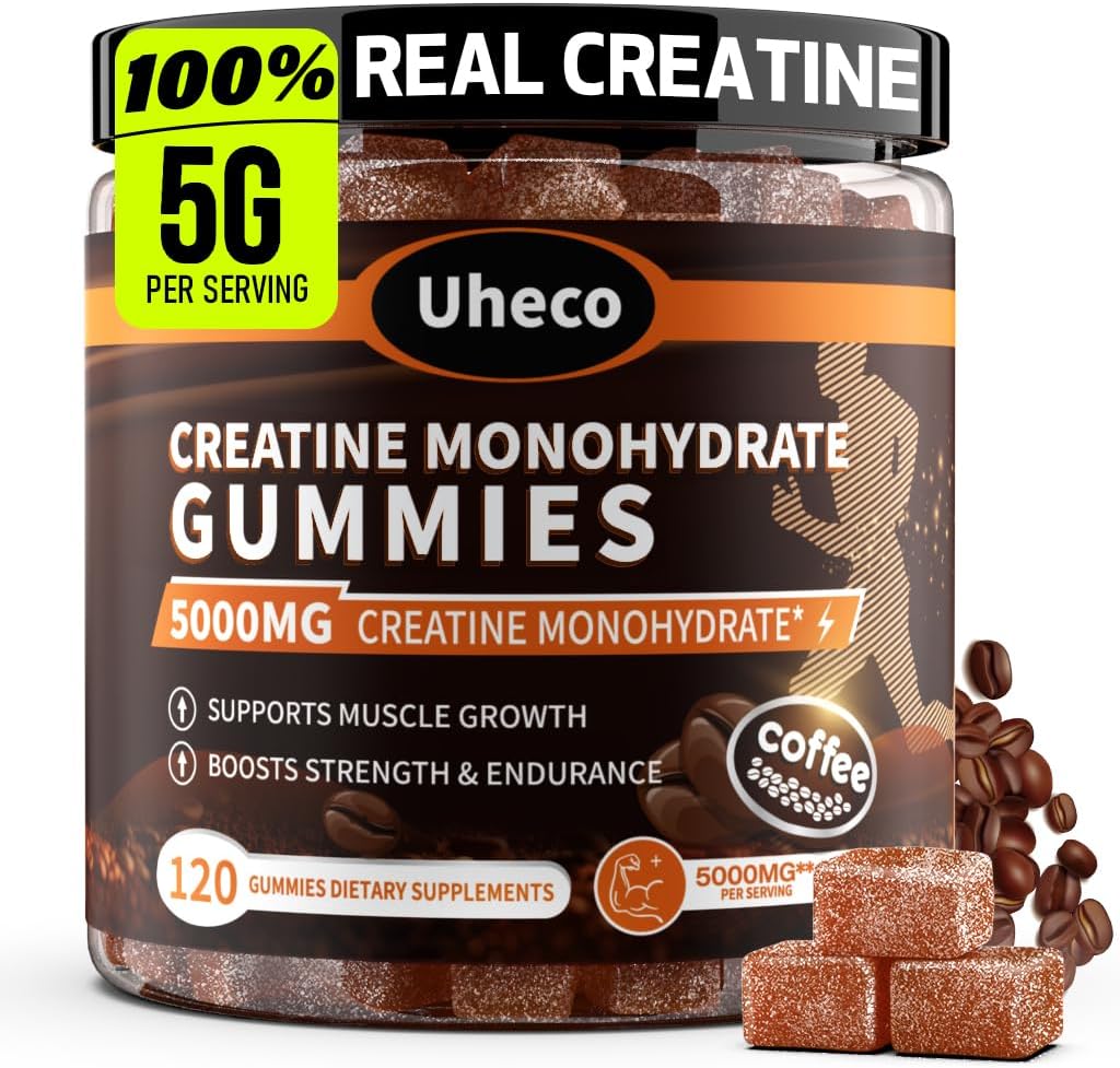 Coffee Flavor Creatine Monohydraat Gummies voor mannen en vrouwen,Bevat L-Taurine + Vitamine B12, Betaine, L-Citrulline voor het verbeteren van de Oefening Endurance, Spiersterkte -120 Tel.