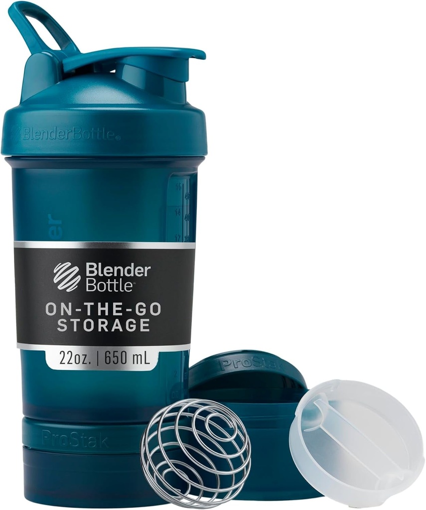 BlenderButtle Shaker Bottle met pil Organizer en opslag voor eiwitpoeder, Classic V2 ProStak System, 22-Ounce, Ocean Blue