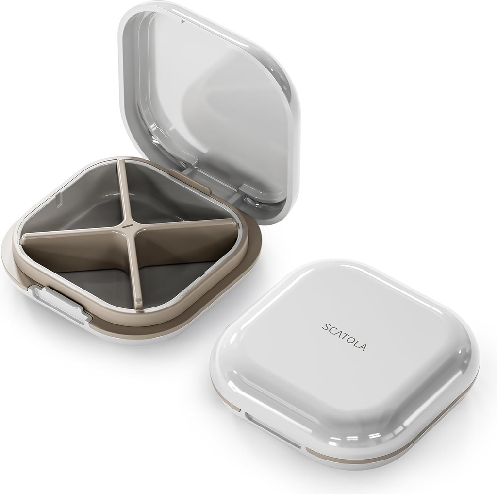 Small Pill Case, Travel Pill Box, Portable Pill Organizer, Pill Container for Pocket 4 Compartments, Daily Compact Travel Medicine Holder for Vitamins Medication (Light Grey)