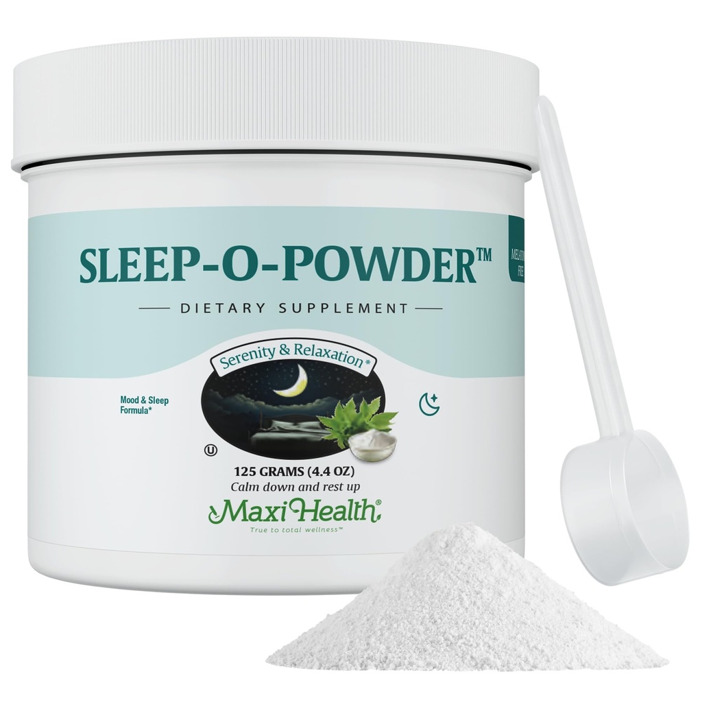 Maxi Health - Slaappoeder met Magnesium, Inositol & L-Tryptofaan - Zero Melatonine Non Habit Forming Slaaphulp - Easy Drink Mix, ontspannend slaapdranksupplement voor bedtijd, 4.4 Oz Sleep-O-Powder