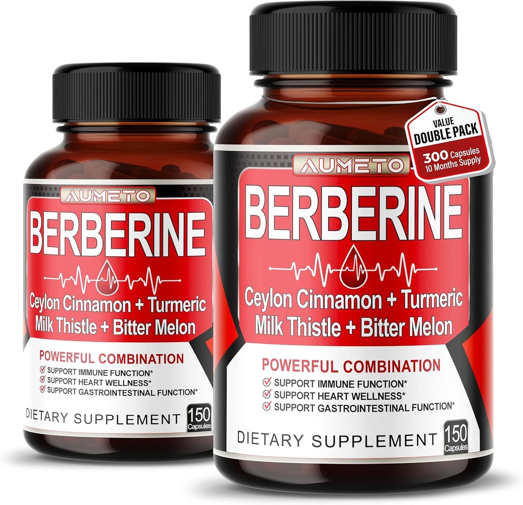 Berberine Supplement - Verbeterd met Ceylon Cinnamon, Kurkuma, Melkdistel, Bittermeloen voor digestie, Immuniteit en Gewichtsbeheer Ondersteuning (150 Tel (pakket 2))