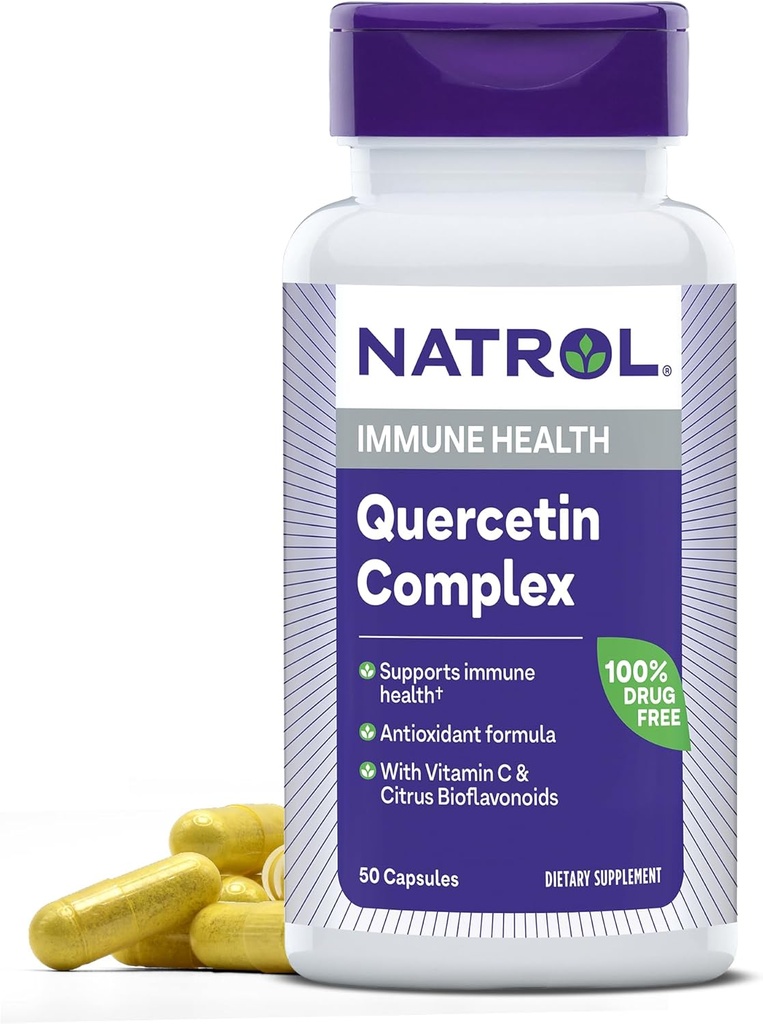 Natrol Quercetin Complex, Dieetsupplement voor Immune Health, Quercetine Supplementen met vitamine C en Citrus Bioflavonoïden, 50 Capsules, Tot een levering van 25 dagen