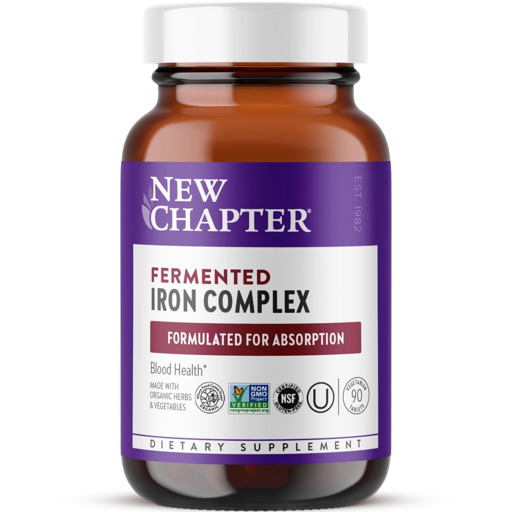 Nieuw hoofdstuk IJzersupplement, Gefermenteerd ijzercomplex met volledige voeding Gemaakt met biologische groenten en kruiden + één dagelijkse niet-constipatie dosis- 90ct, 3 maand levering