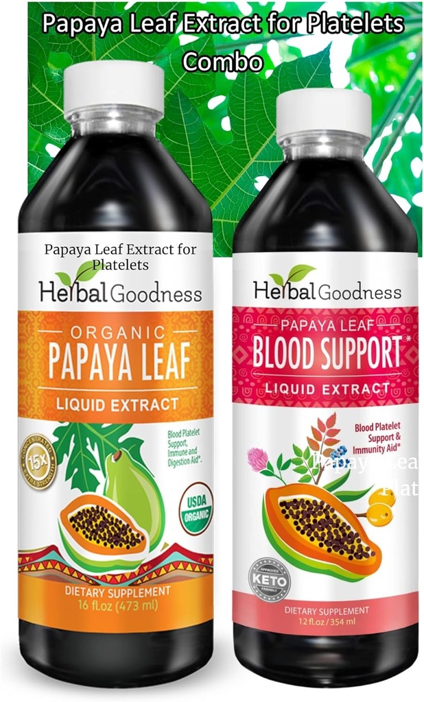 Papaya Leaf Extract Bundle - Digestieve en bloedondersteuning Combo, 2 Eenheden, 12oz en 16oz Niet GGO - Kruidengoedheid