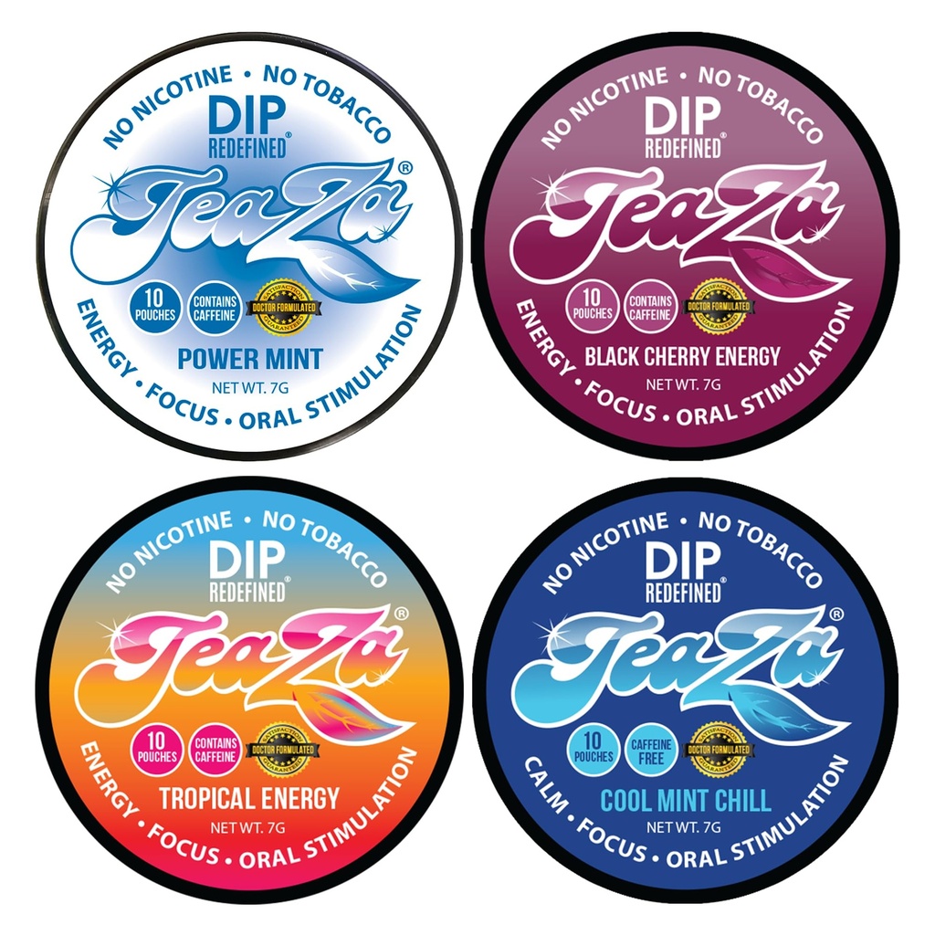 TeaZa Energy Pouches Mixed 4 Flavors - Nicotine Alternative - 4 Pucks