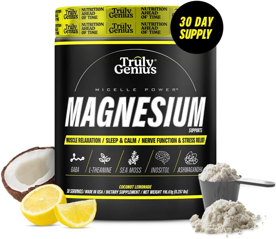 Magnesium Glycinate Powder Supplement - L-Theanine, Ashwagandha, Valeriaanwortel - Hoge Absorptie - Ondersteunt spierherstel - Opgericht door James Rodriguez - 30 Servings (Coconut Limonade)