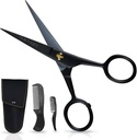 Ontaki Mustache Scissors for Men - 5-Inch, Black - German High-Carbon Steel Bevel-Edge for Precision - Beard Trimming Scissors - Includes Grooming Kit with Mustache & Beard Combs & Carrying Pouch