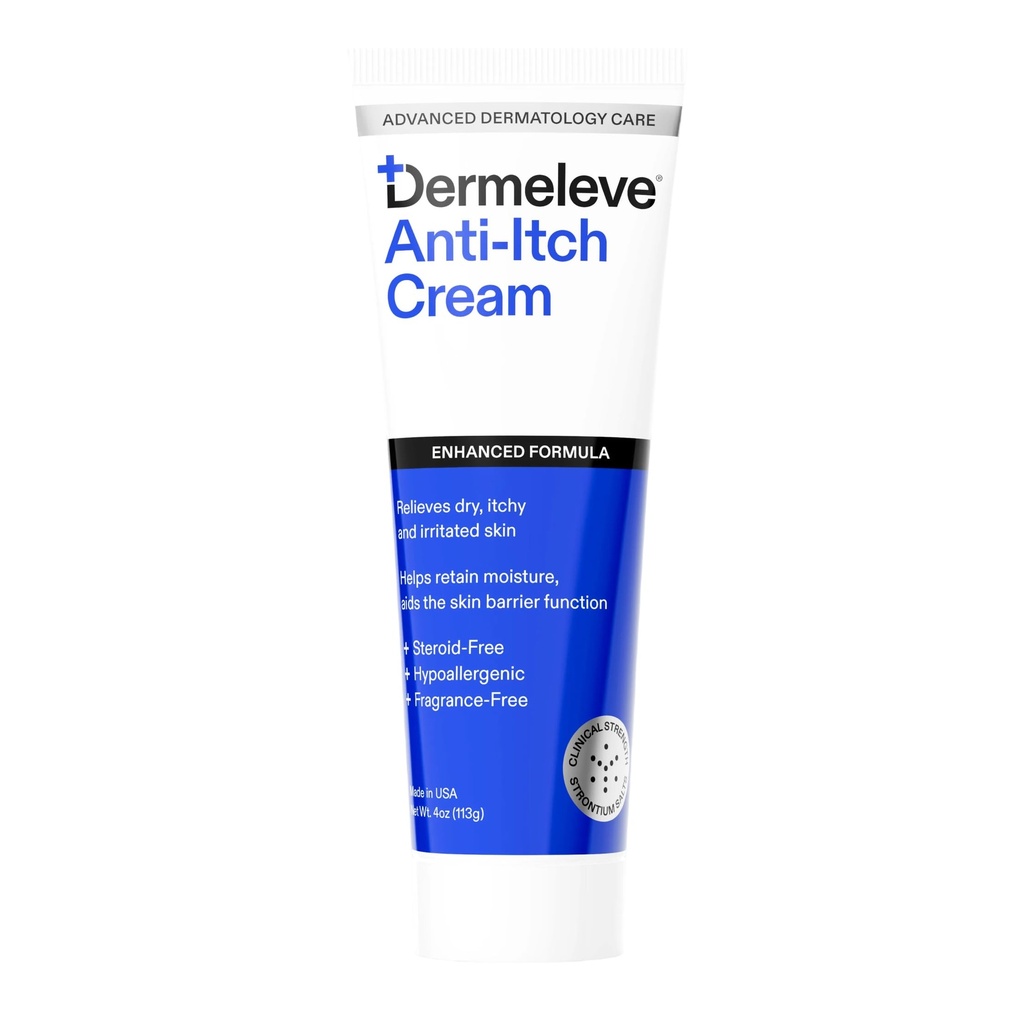 Dermeleve Steroid Free Anti-Itch Cream Extra sterkte voor psoriasis, Seborrheic Dermatitis, Virale Rash, Bug Bites, Allergie, Chronische Hives, Neuropathie (Nerve)