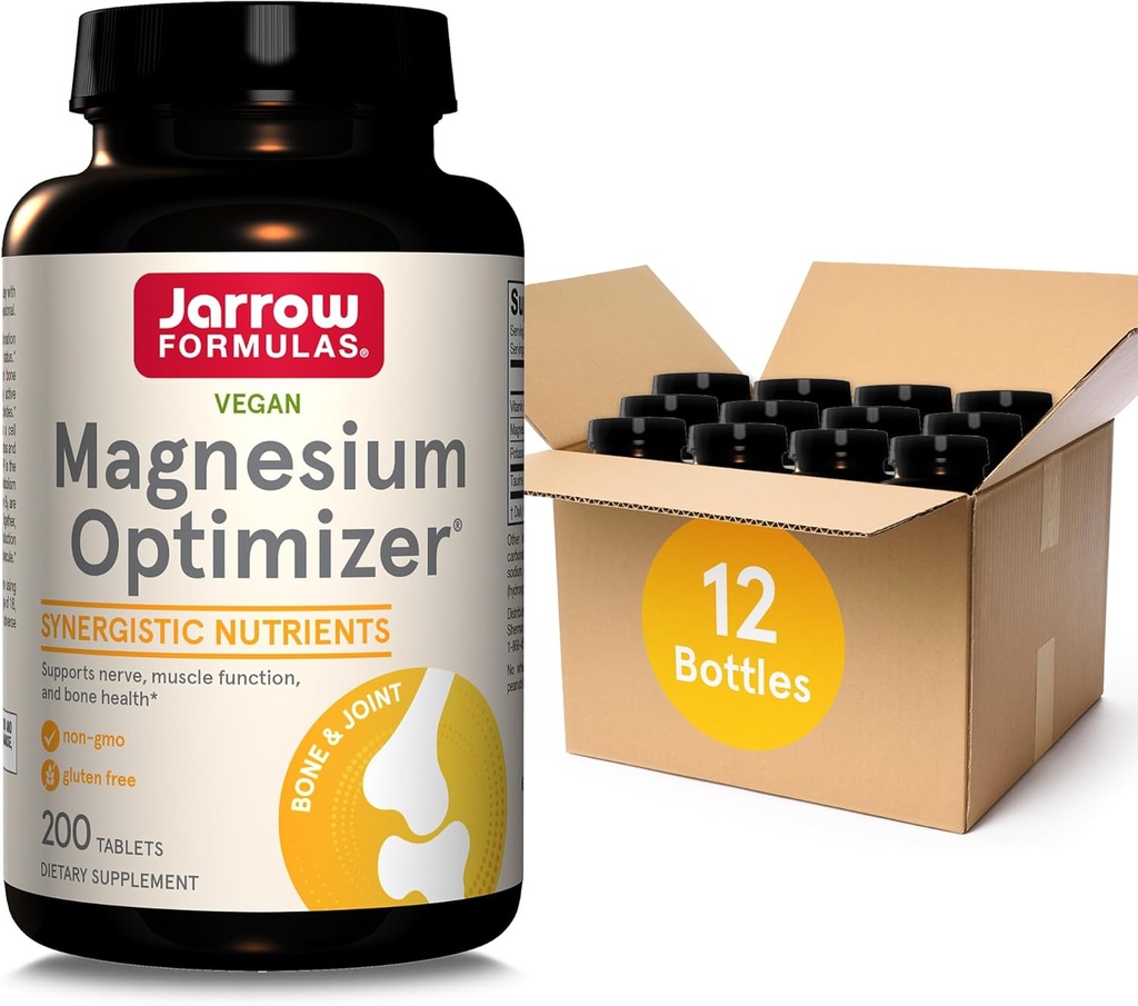 Jarrow Formules Magnesium Optimizer Dieetsupplement, Ondersteunt Zenuw, Spierfunctie en Bone Health, 200 tabletten, 100 dagen Supply Pack van 12