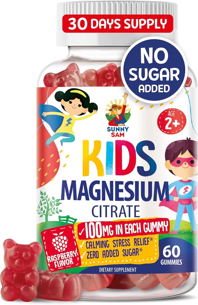 Magnesium Gummies for Kids & Adults - 100mg - Kalm Magnesium Kauwen - Magnesium Citrate Kauwbare Supplement voor Mood & Muscle Support - 60 Gummies