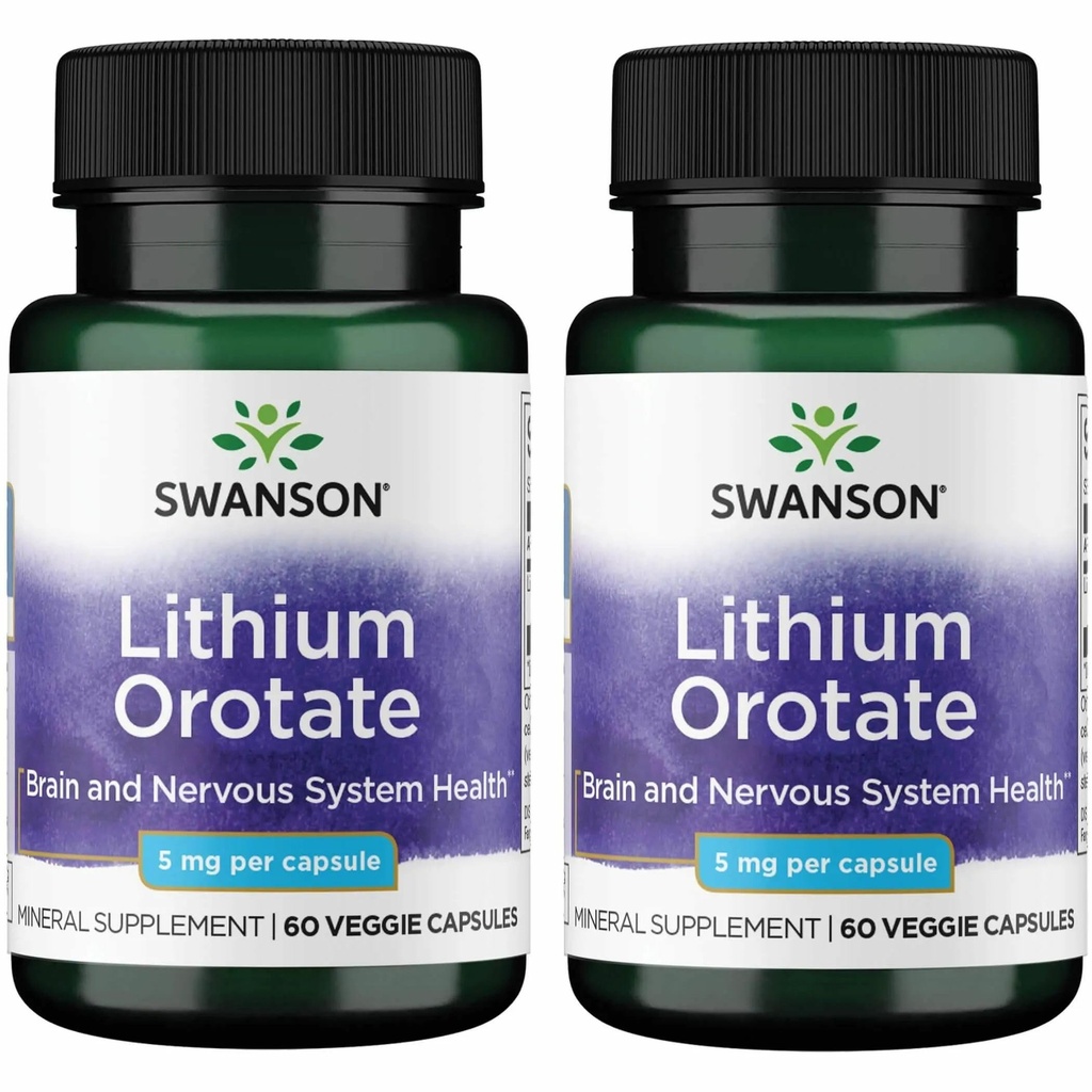 Swanson Lithium Orotaat Antioxidant Mood Emotionele Wellness Geheugen Ondersteuning Supplement 5 mg 60 Veggie Capsules (Elemental Lithium) 2 Pack
