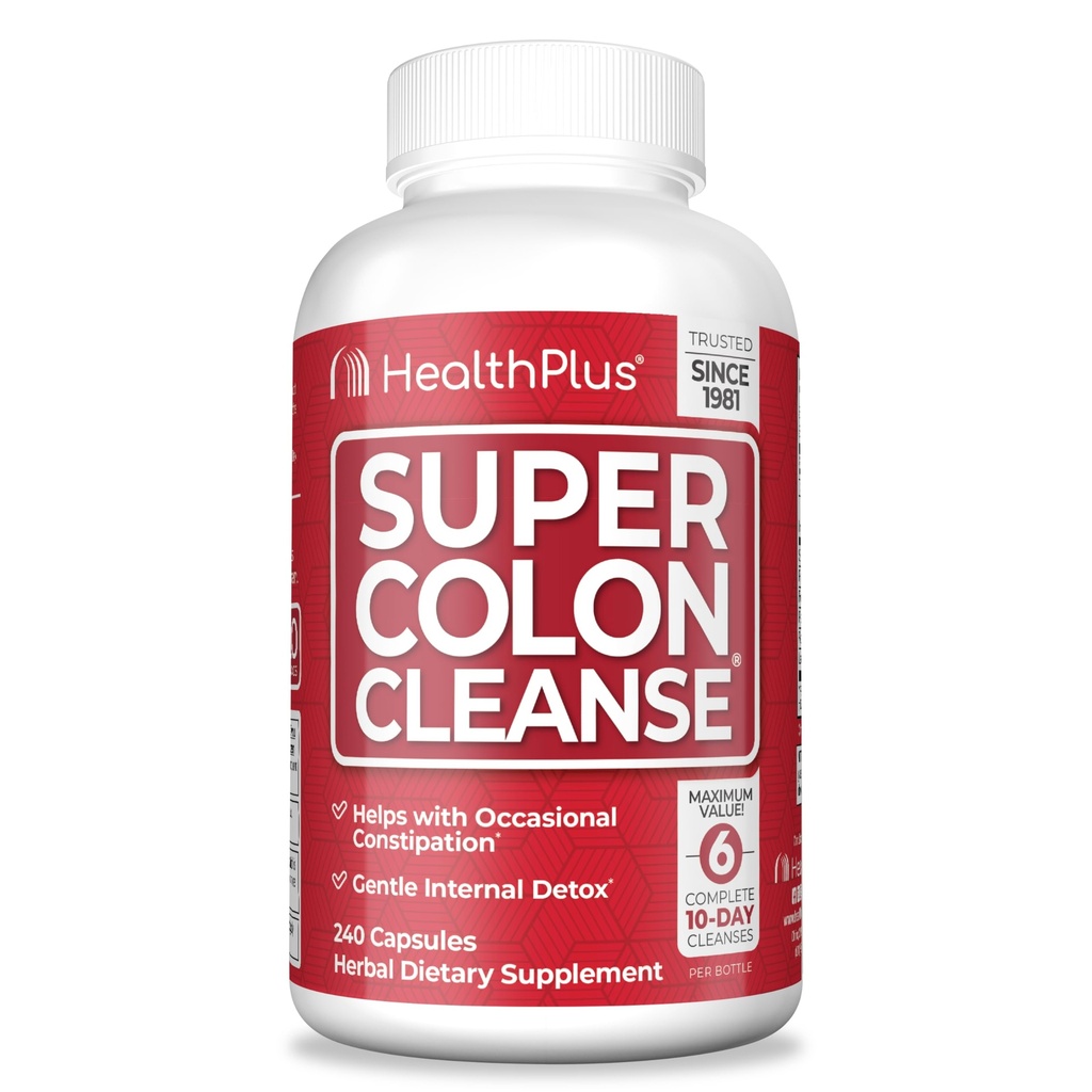 Health Plus Super Colon Reiniging 60 dagen Levering van zacht Gut Cleanse Detox, Psyllium Husk, Probiotica voor Constipatie Verlichting & Digestieve Ondersteuning, 240 Capsules