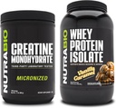 NutraBio Creatine Monohydraat, Unflavored, 500g en Wei Proteïne Isolaat, Vanille Caramel, Supplement Bundle - Spierenergie, Lean Spiergroei, Herstel, en sterkte