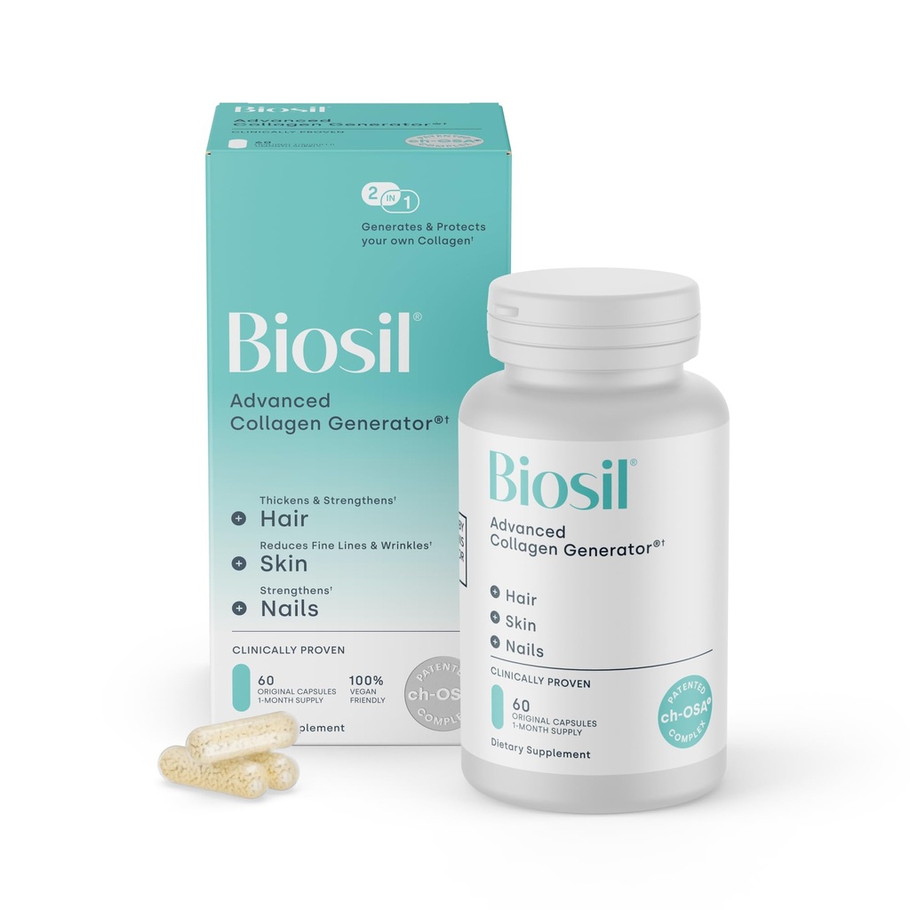 Biosil Collageen Booster Supplement - 60 Originele Capsules - Gepatenteerde ch-OSA Activator voor de huid, haar, nagels en gewrichten - Ondersteunt natuurlijke productie - 30 dagen levering