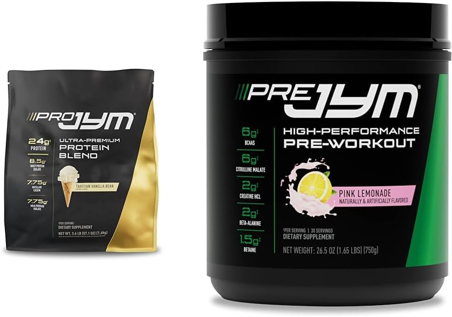 PRO JYM 45 Serves Tahitiaanse Vanille + PRE JYM 30 Serves Pink Lemonade Pre-workout Powder Bundle