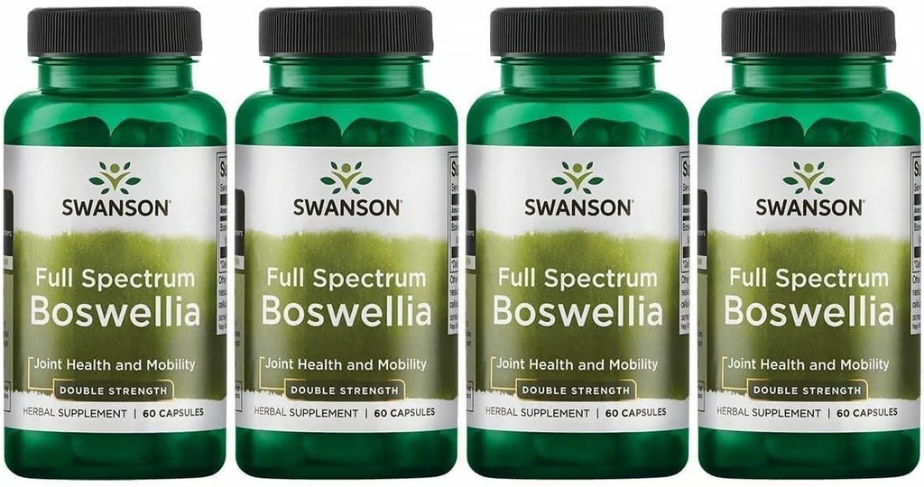 Swanson dubbele sterkte Boswellia-Herbal Supplement Promoting Joint Support-Ayurvedic Herb for Joint Flexibiliteit & Mobility Support-Made w/Boswellia Serrata Resin-(60 Capsules, 800mg Each) 4 Pack