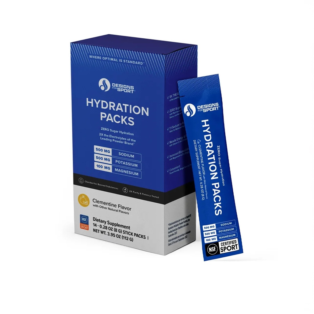 Designs for Sport Hydration Packs - Zero Sugar Electrolyte Drink Mix - With D-Ribose, Essential Minerals & Vitamin C - NSF Certified Sport - Athletic Hydration Powder - Clementine Flavor - 14 Packets