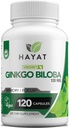 HAYAT Vitaminen Vegan Ginkgo Biloba - Extra sterkte 500 MG per Serving, Ondersteunt Hersenfunctie & Geheugen Ondersteuning, Gecertificeerde Halal, 120 Capsules, Made in The USA