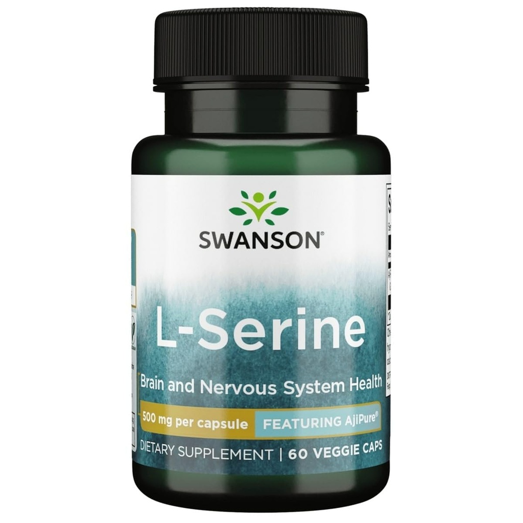 Swanson Ajipure L-Serine Pharmacecal USP Grade Hoge zuiverheid Aminozuur Supplement Cognitieve functie Brain Health 500 mg 60 Veggie Capsules