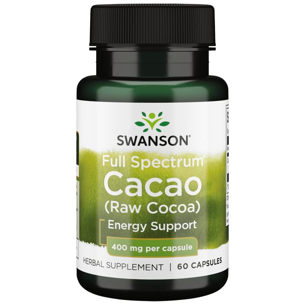 Swanson Full Spectrum Cacao (Raw Cocoa) - Herbal Supplement Promoting Mild Energy Support - Traditional Whole Fruit Formula - (60 Capsules, 400mg Elk)