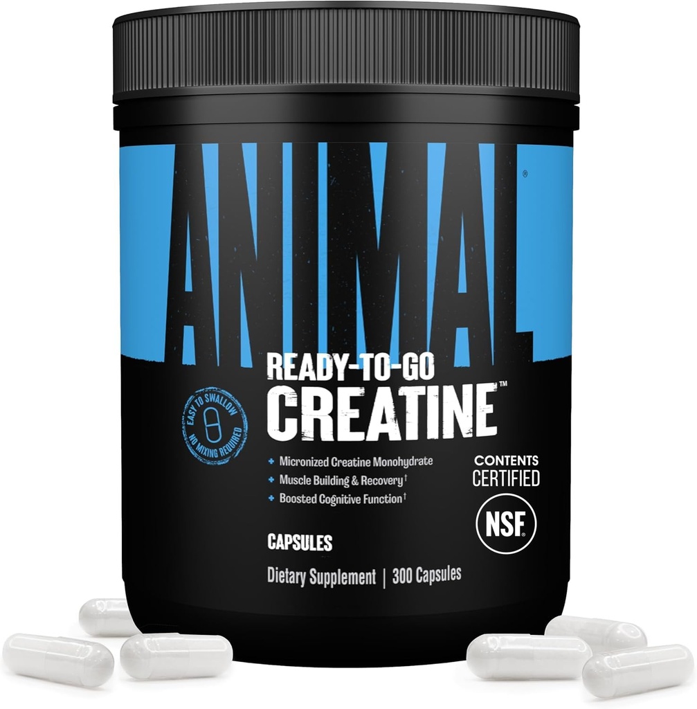 Animal Micronized Creatine Monohydraat Capsules - 300 Caps, 2500mg per Serving to Serving Muscle Growth, Endurance, ATP Production, Cognitive Function, Strength, Recovery, and Delay Muscle Fatigue