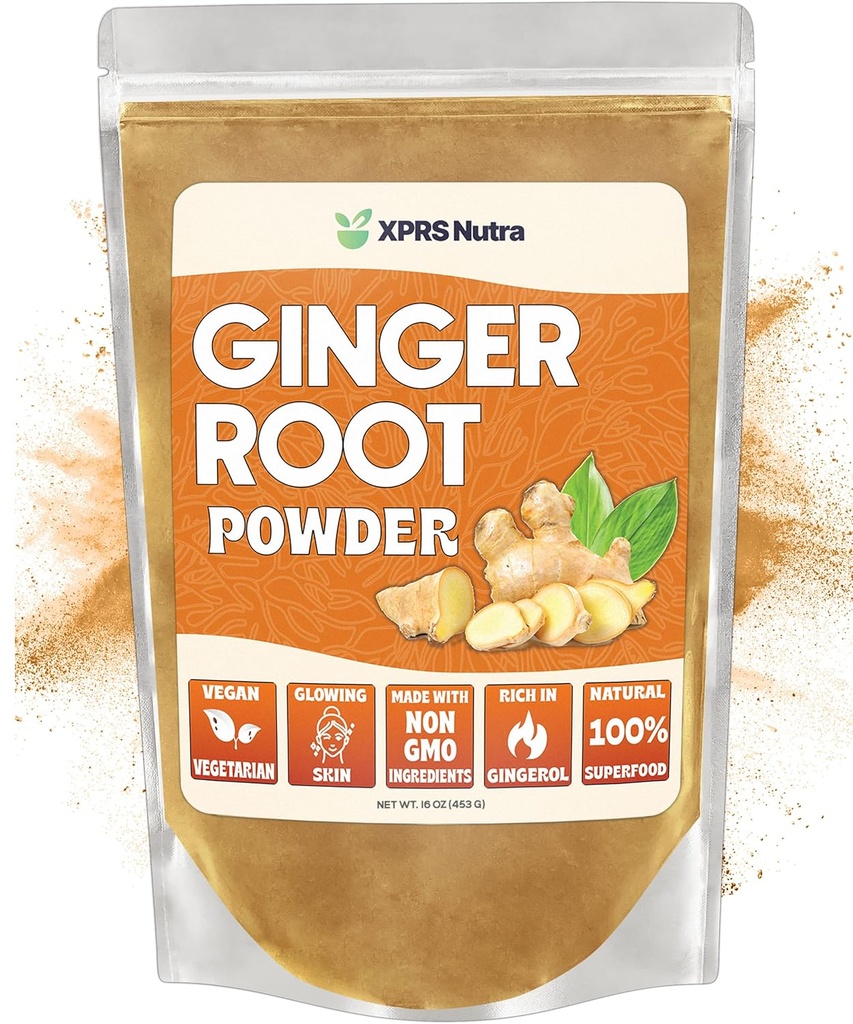 XPRS Nutra Ginger Powder - Premium Ground Ginger Root Powder with Potent Spicy Flavor - Ground Ginger Powder - Vegan Friendly Sustainablely Grown Powdered Ginger (16 Ounce)