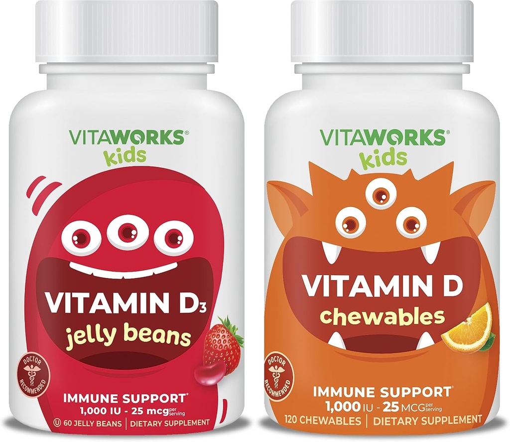 Kinderen Vitamine D3 1000 IE Jelly Bonen + Vitamine D3 1000 IE Kauwtabletten Bundel