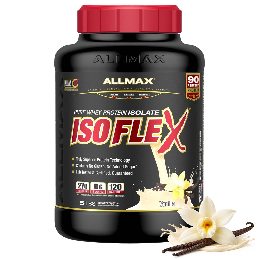ALLMAX Nutrition - ISOFLEX Wei Proteïne Poeder, Wei Proteïne Isolaat, 27g Proteïne, Vanille, 5 Pond