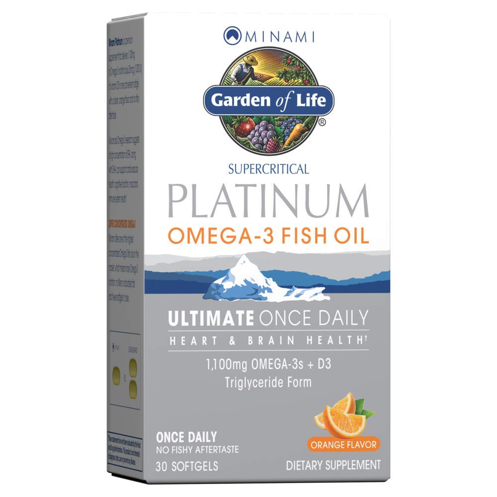 Tuin van het leven Minami Superkritische Platinum Omega 3 Fish Oil Supplement - Oranje, 30 Softgels, Ultimate Once Daily Fish Oil Omega 3 for Heart & Brain Health, 1100mg Omega-3s + 1.000 IE Vitamine D3