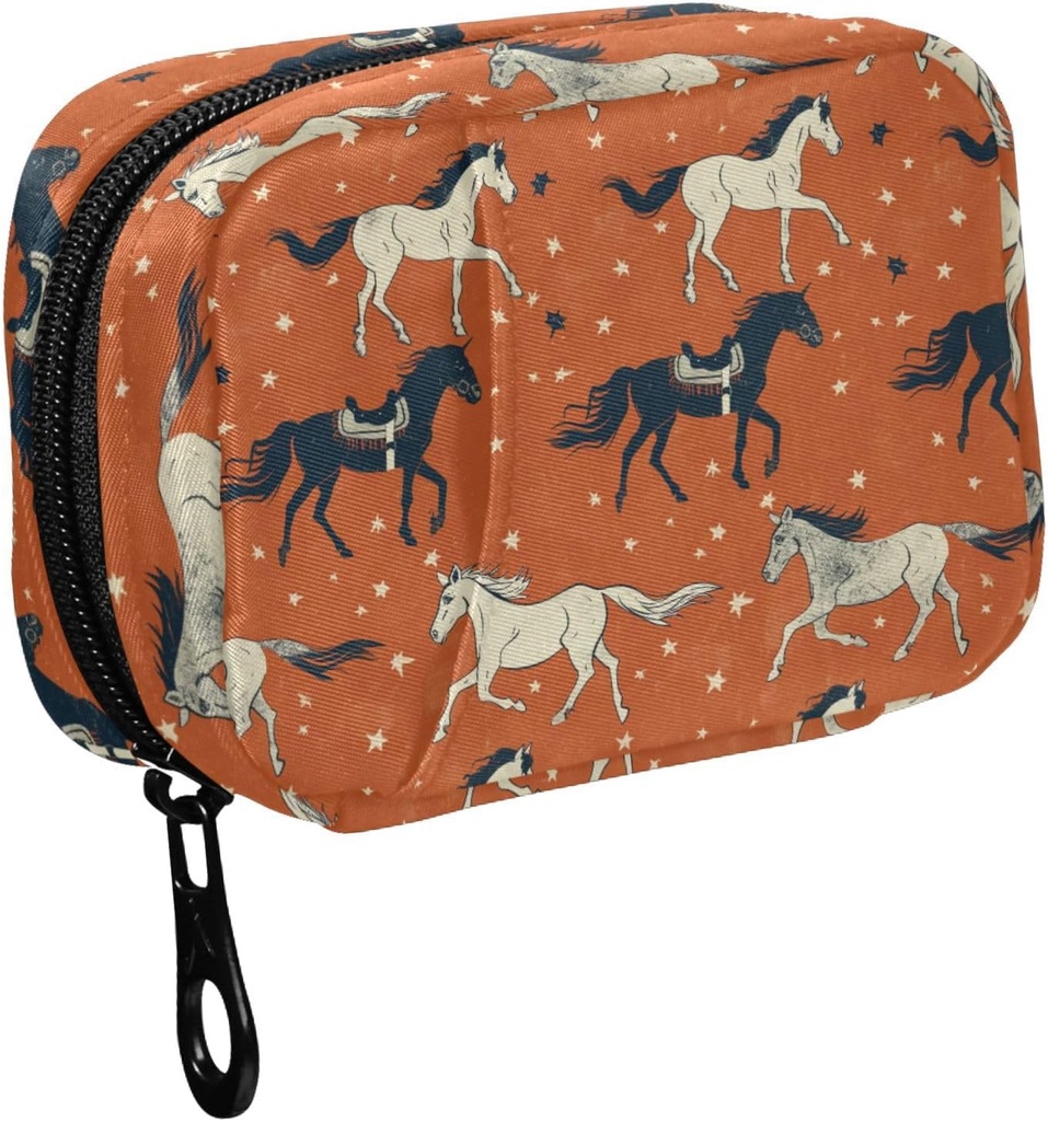 Fustylead Retro Western Running Cowboy Horse and Stars Pill Organizer for Purse, Weekly Portable Pill Box with Zipper to Storage Vitamins Fish Oils Medications Supplements