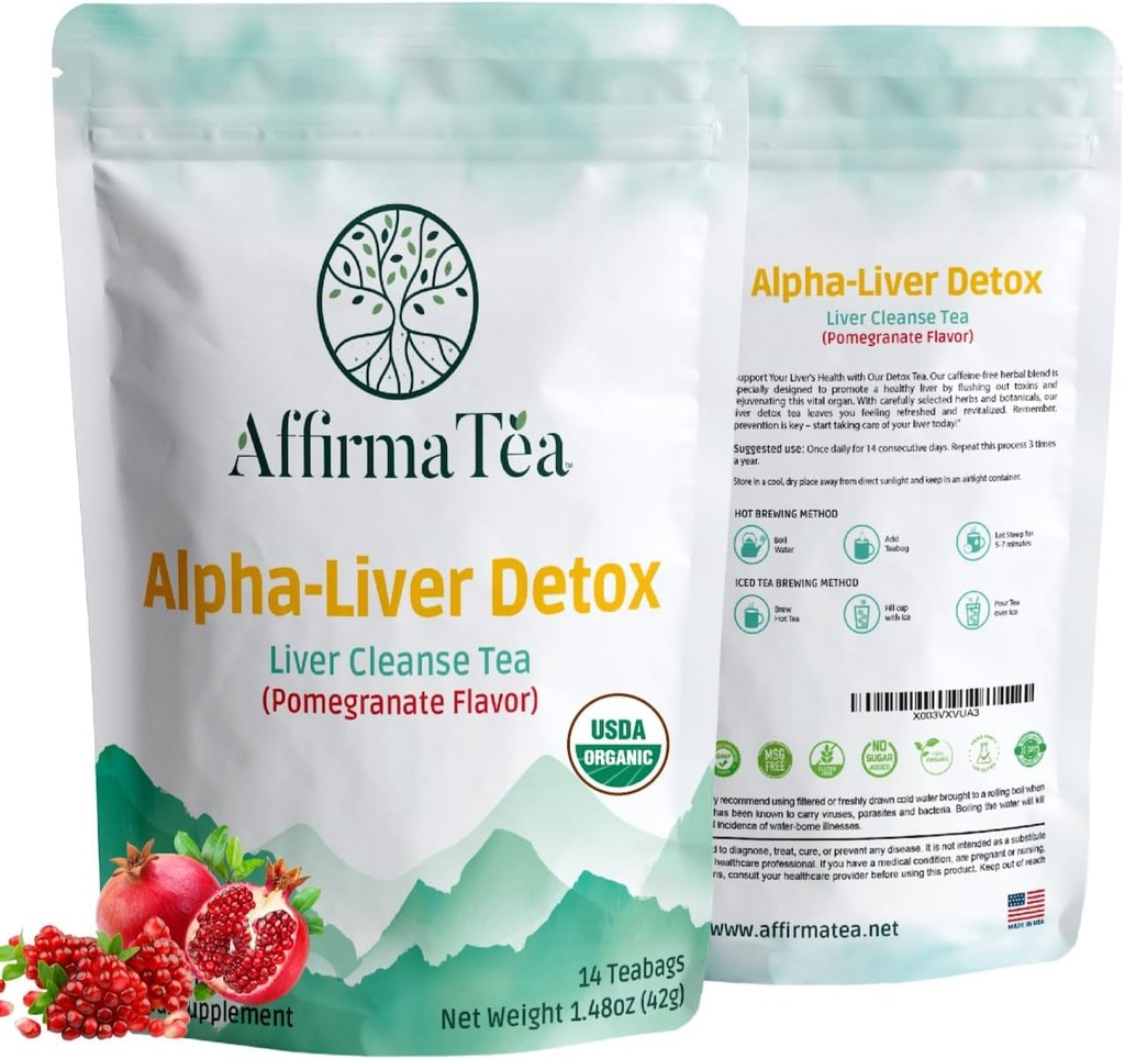 Biologische 14-dagen Detox: Ondersteunt lever en nier gezondheid met krachtige Silymarin van Milk Thistle Seed, Dandelion & Burdock. Natuurlijke Granaatappelsmaak.