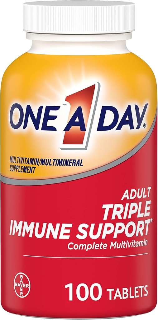 One A Day Adult Triple Immune Support* Complete Multivitamine, Supplement met Vitamine C, Vitamine D, & Zink, 100 Tellen