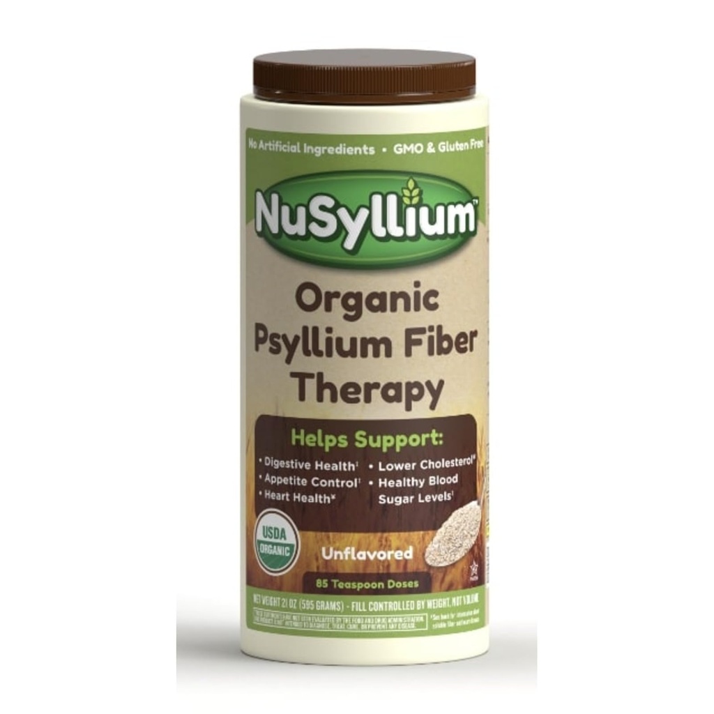 NuSyllium Psyllium Husk Powder USDA Organic, 21 Oz, Dietary Fiber Supplement met bruine suiker, helpt Digestieve Gezondheid te bevorderen* Unflavored, 85 Servers
