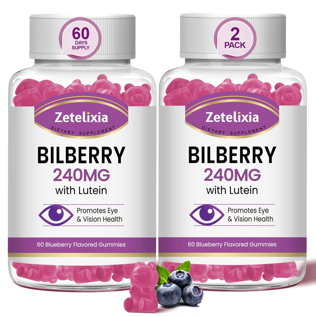 2 Pack Luteïne Gummies Eye Health Supplement voor volwassenen, luteïne en zeaxanthine Supplementen Oogvitaminen Gummies, bosbes met luteïne ter bevordering van oog en zicht - 120 Gummies