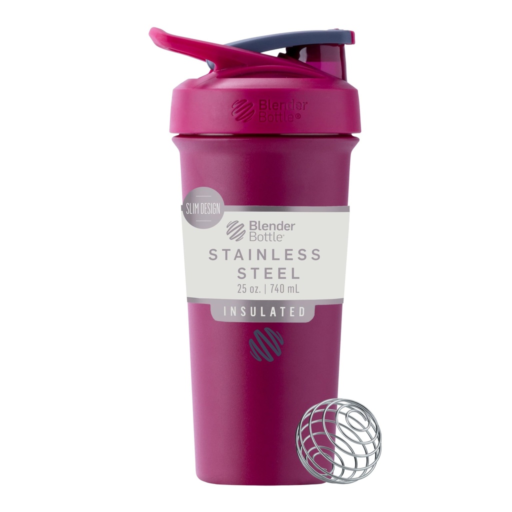 BlenderBattle Sport Slanke geïsoleerde roestvrij stalen Shaker fles met draad Whisk, 25-Ounce, Raspberry 
