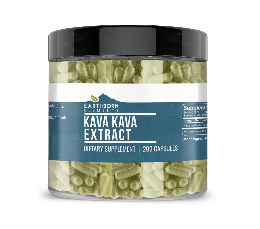 Elements Kava Kava Extract, 200 capsules, zuiver en onverdund, geen additieven
